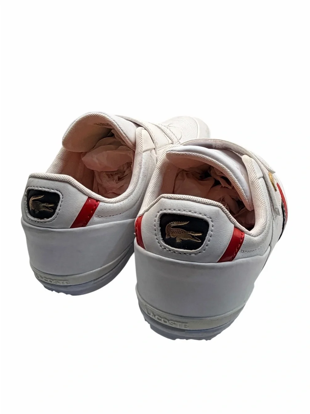 Lacoste Misano Strap Men’s Sneakers Size 8 White Leather Red Gold Double Strap